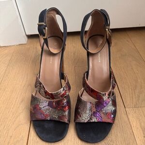 Anthropologie Block Heel Sandal with Satin Butterfly Print